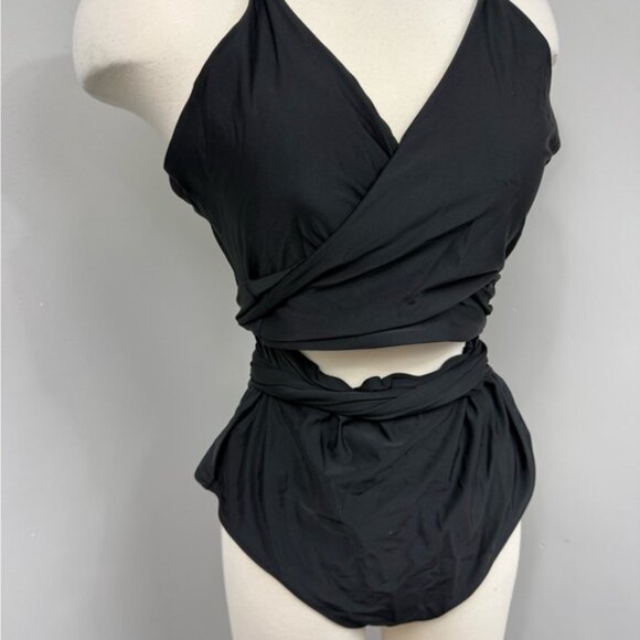 Aerie Black Wrap One-Piece Swimsuit - Picture 4 of 9